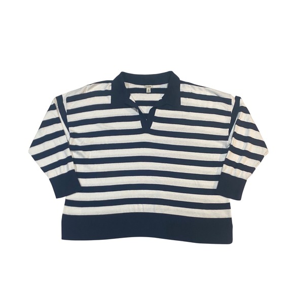 L.L. Bean Sweaters - LL Bean Womens 3X Cotton Cashmere Striped Polo Sweater Navy Blue White 522982